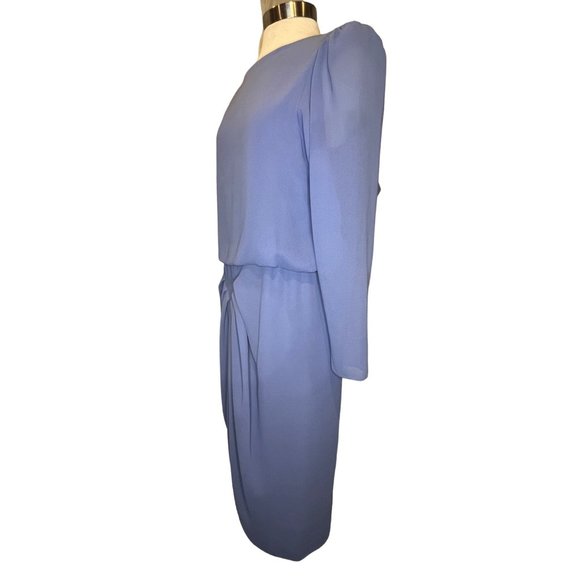 HAND MADE DESIGNER Women's Tea Dress Blue Long Sleeve Drape Back Neck Aprox Size - Picture 2 of 8